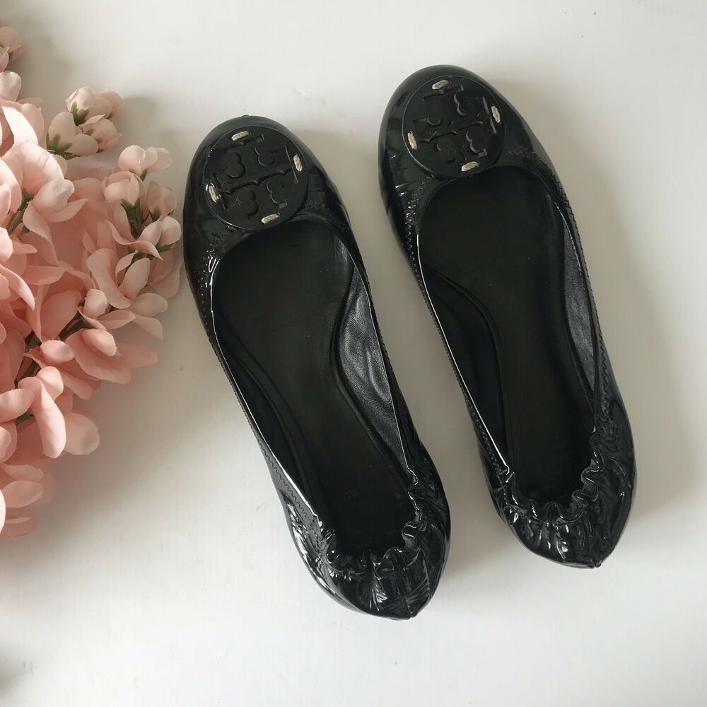 Tory Burch Black Patent Leather Reva Flats